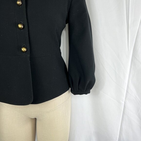 CAbi  Women's Abbott Puff Sleeve Brass Tone Buttons Blazer Jacket Black Size 4 - Picture 4 of 6